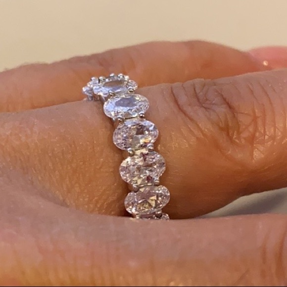 Sterling silver Eternity Oval Wedding Band CZ - Picture 6 of 10